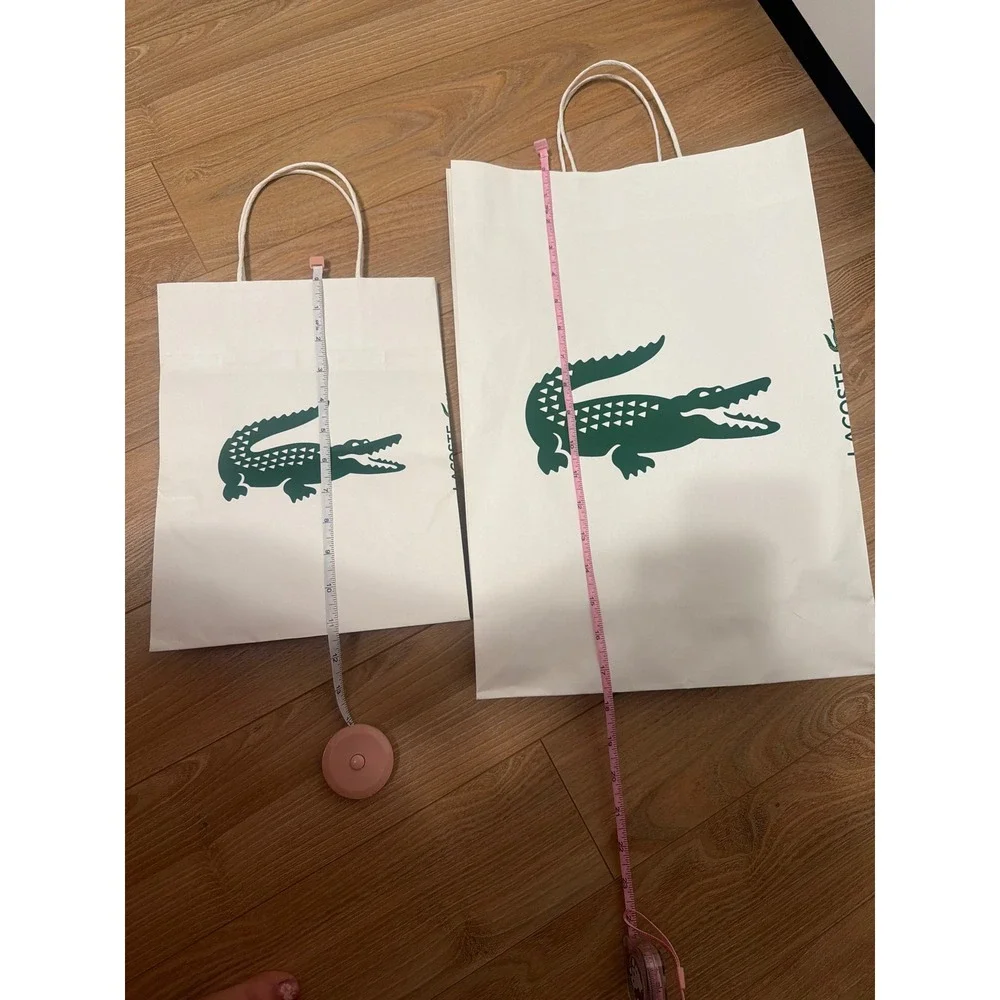 Lacoste Paper Shopping Gift Bags Set of 2 White Green Crocodile Logo Small Large